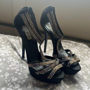 Steve Madden Black Rhinestone Heels - Size 8.5, Classy Formal Party Heels